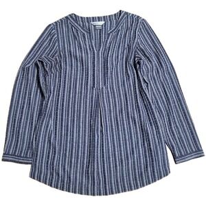 Christopher & Banks Striped V Neck Tunic Top Women's Size M Blue Long Sleeve